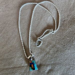 Womans multi Torquoise stone necklace and sterling silver chain also reversible